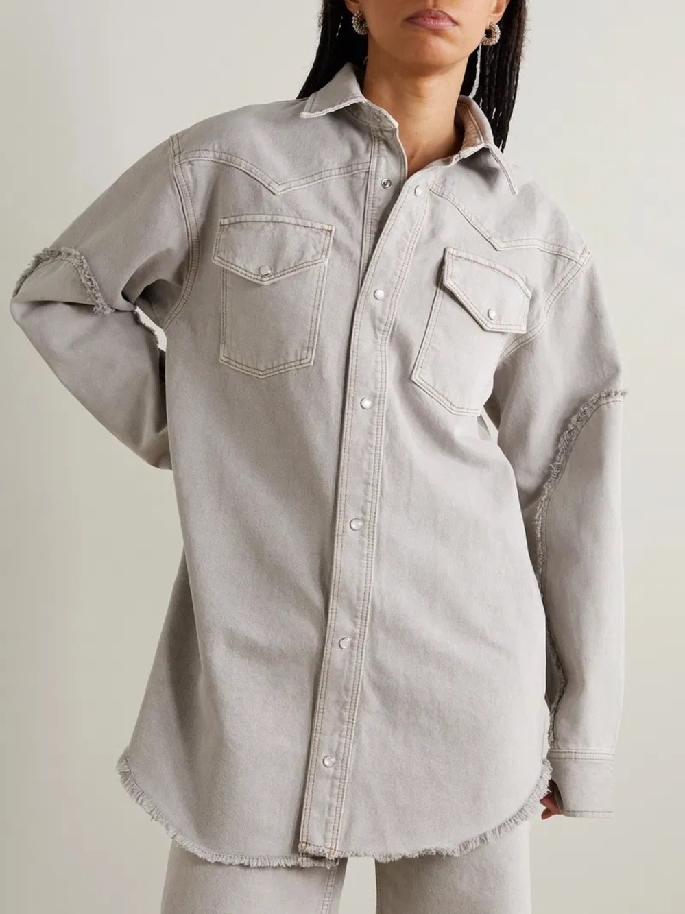 Re/Donee Womens gray Oversized Denim Shirt size medium western shacket jacket